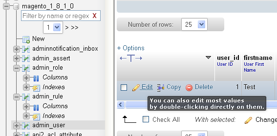 Magento admin_user table