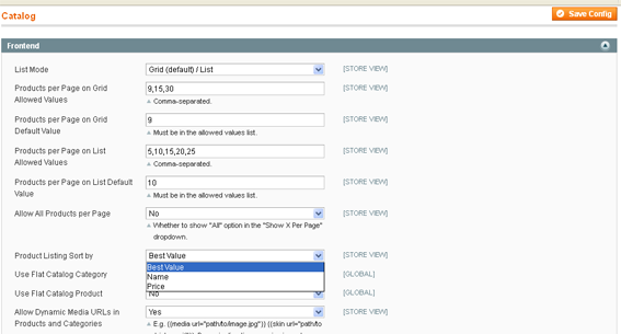 Catalog Frontend Config